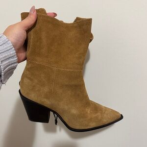Zara Camel Suede Heeled Boots